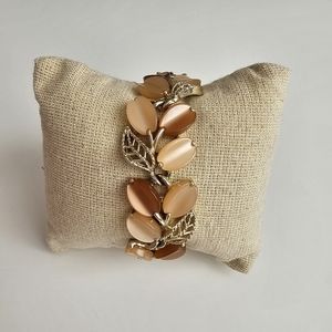 Lisner Vintage Two Tone Brown Tan Foliage Gold tone metal Bracelet